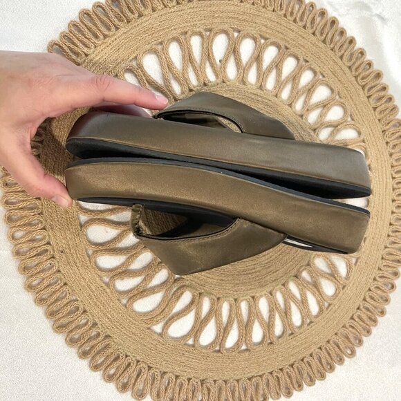 Zara Satin Effect Low Heel Platform Sandals Green Khaki Size EU 36 - Picture 5 of 9